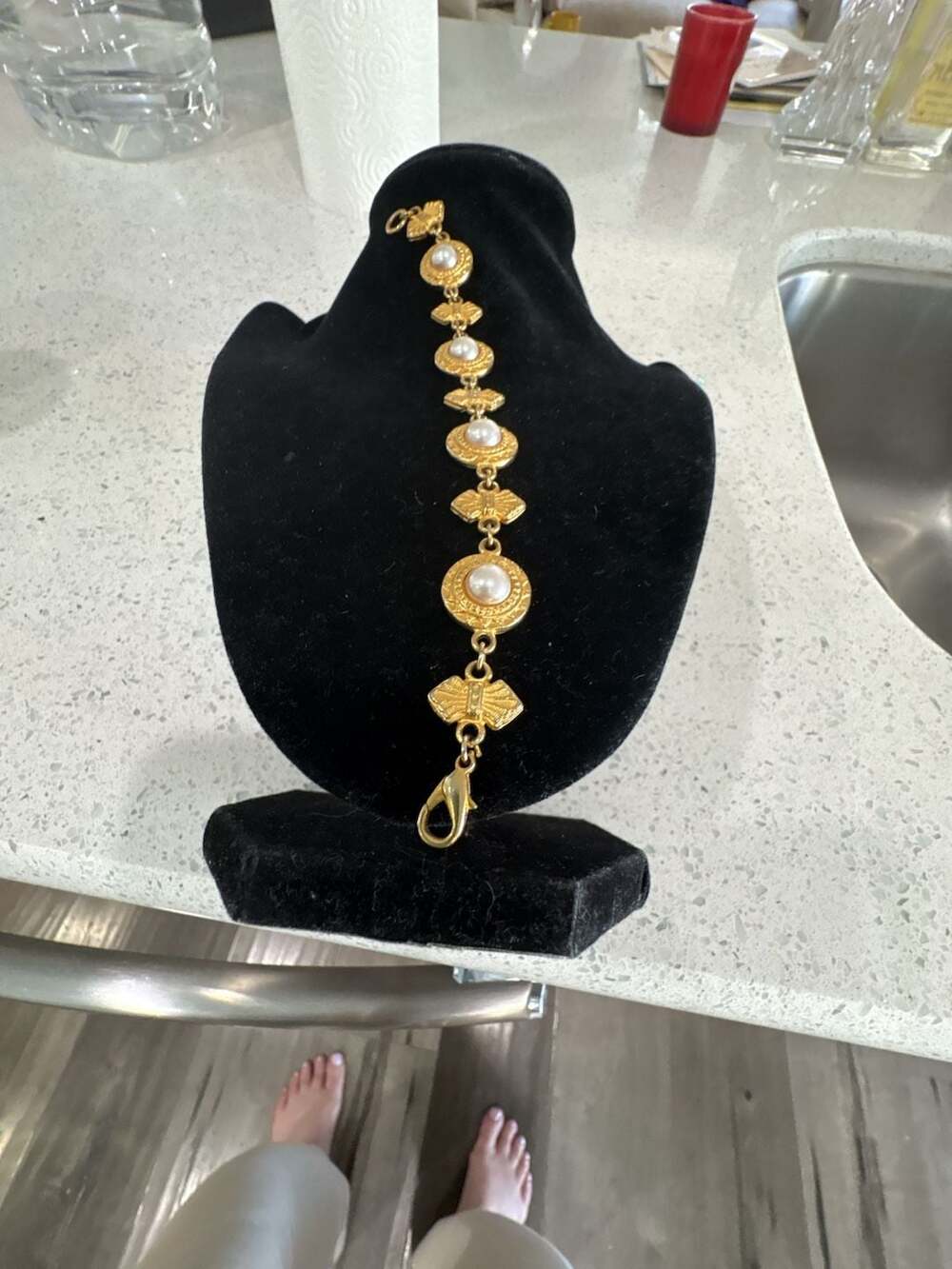 Ben-Amun Gold Tone Faux Pearl Link Bracelet